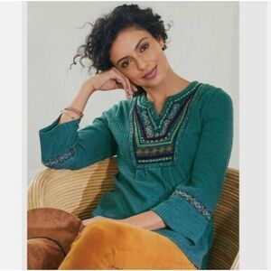 Soft Surroundings Gabriel Pine Grove Waffle Knit Top XL